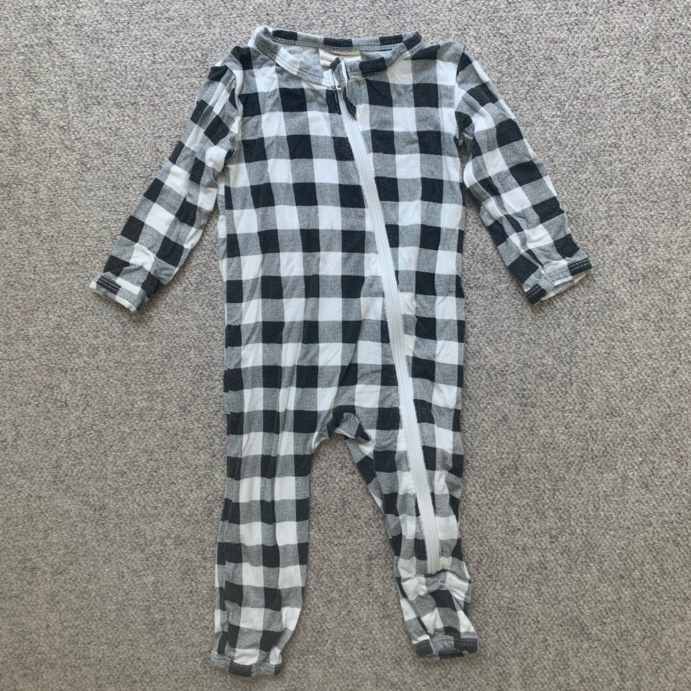 Spearmint Love Bamboo Black White Check Plaid Zip Sleeper (3-6M)